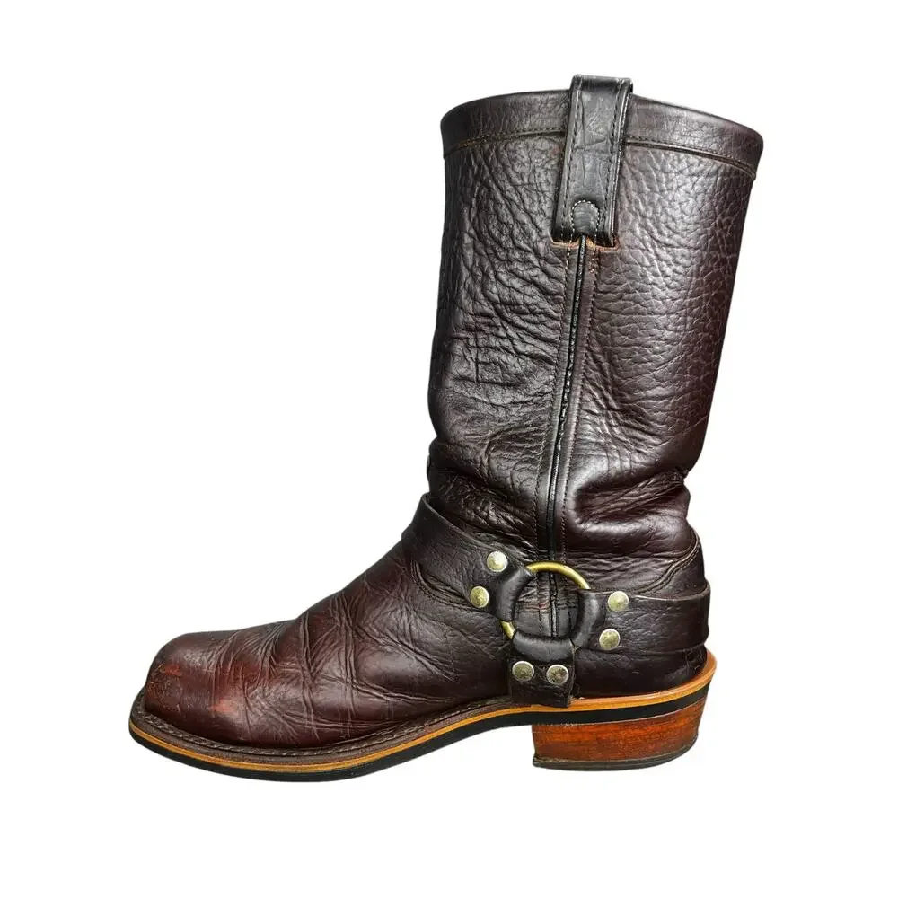 Vintage Chippewa Briar Bison Brown Leather Biker Harness Boot Size US 9.5 D